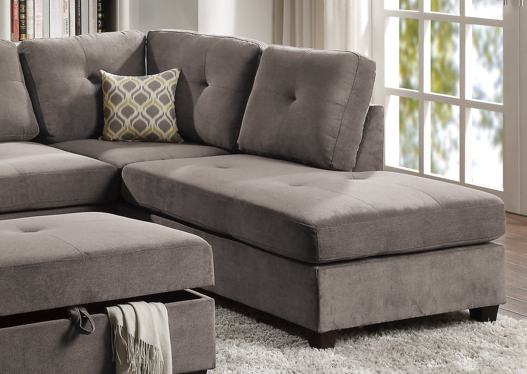 Charcoal Waffle Suede Reversible Chaise Sofa L839