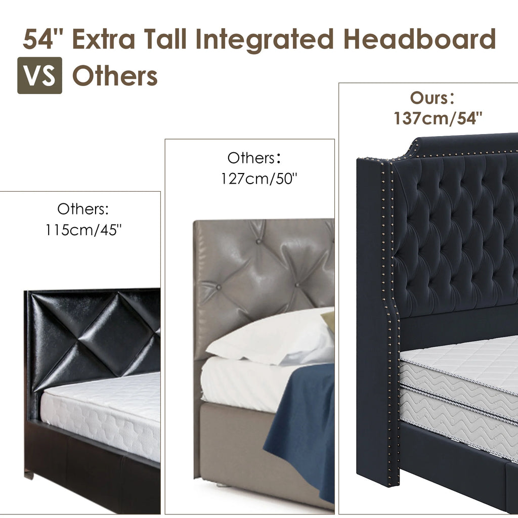 Queen Size Velvet Button Tufted Upholstered Bed with Headboard and Footboard L648