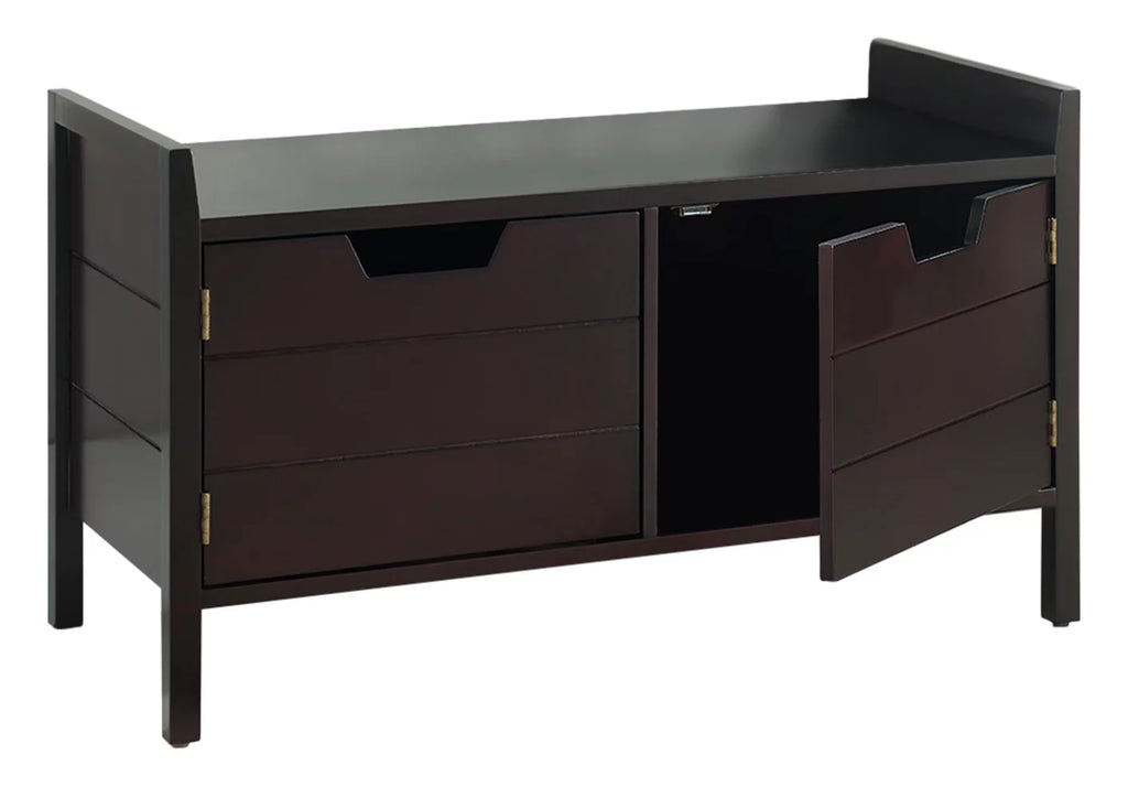 Espresso Wood Shoe Bench with Cabinet Storage Y740509