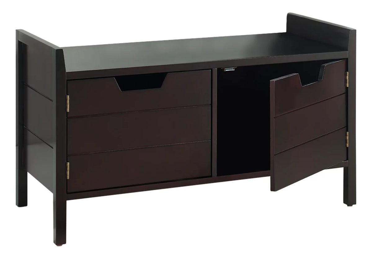 Espresso Wood Shoe Bench with Cabinet Storage Y740509