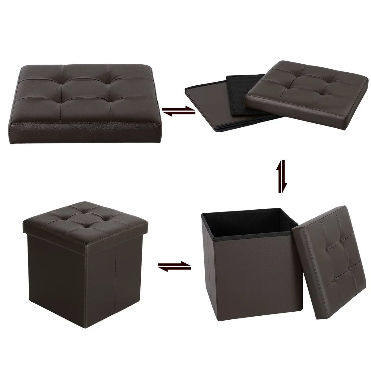 12.6" Pack of 2 Brown Storage Ottoman Cube X4836
