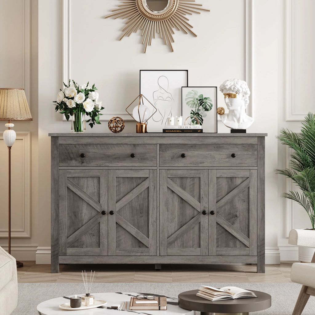 Brown 4-Door 2-Drawer Wood Buffet Cabinet V89493