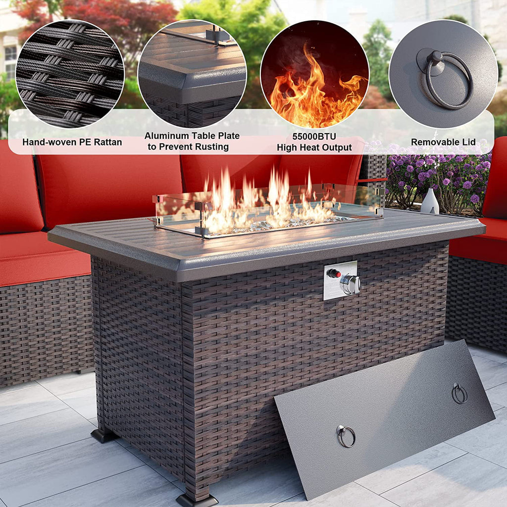 15 Pieces PE Rattan Outdoor Patio Furniture Set with Fire Pit Table C52107