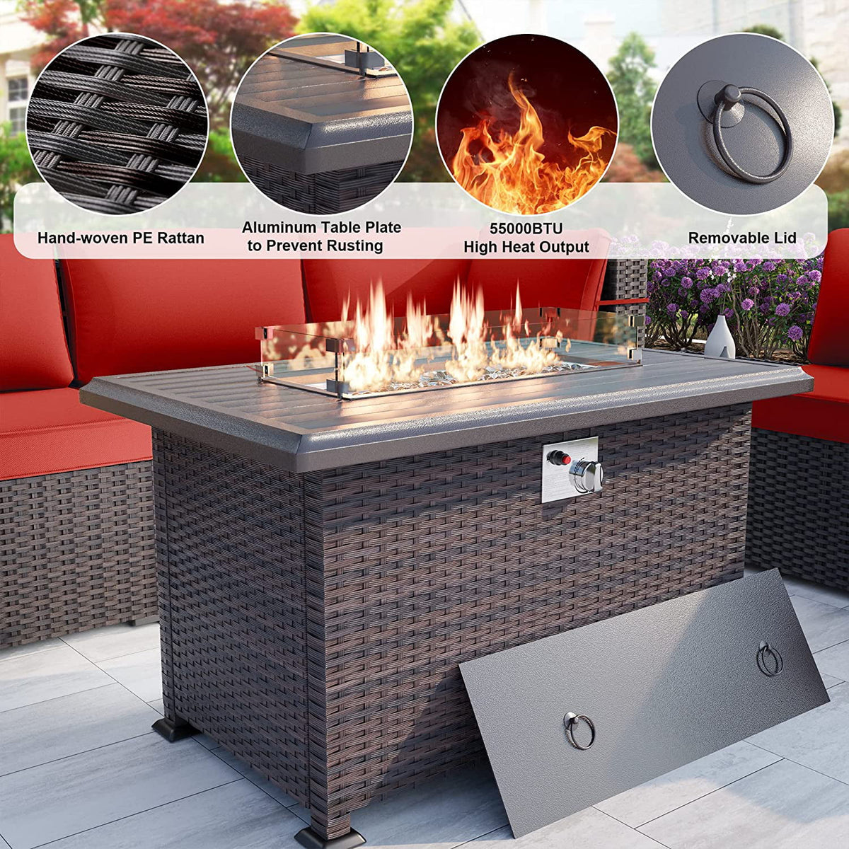 15 Pieces PE Rattan Outdoor Patio Furniture Set with Fire Pit Table C52107