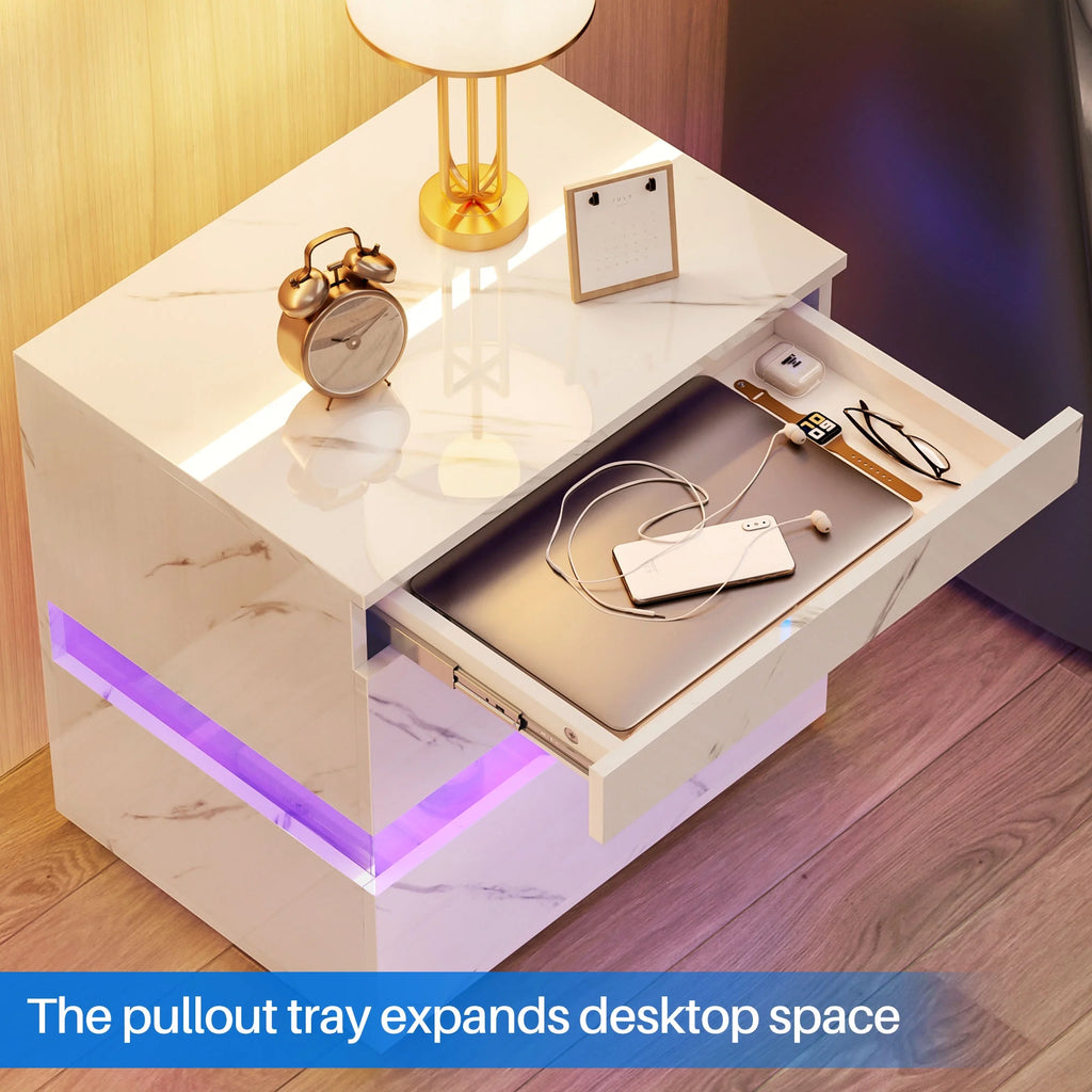 High Gloss LED Nightstand with 3 Drawers T24171