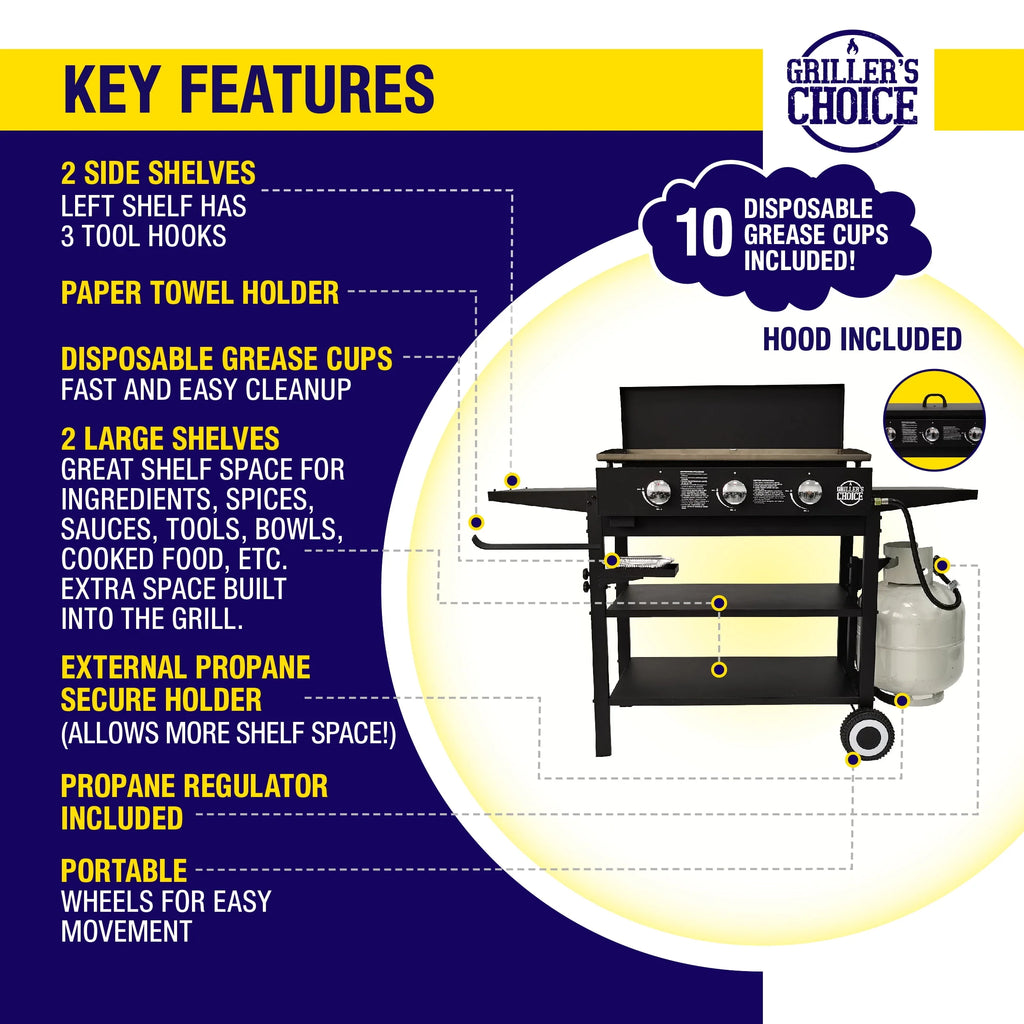 Outdoor Propane Flat Top Griddle Grill with Hood W3687