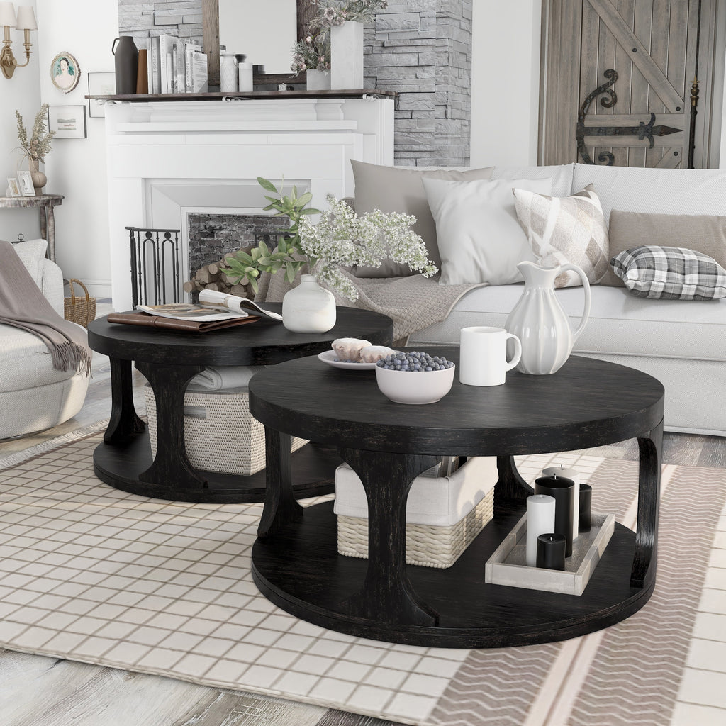 Antique Black 36-inch Solid Wood 1-Shelf Coffee Table Y132