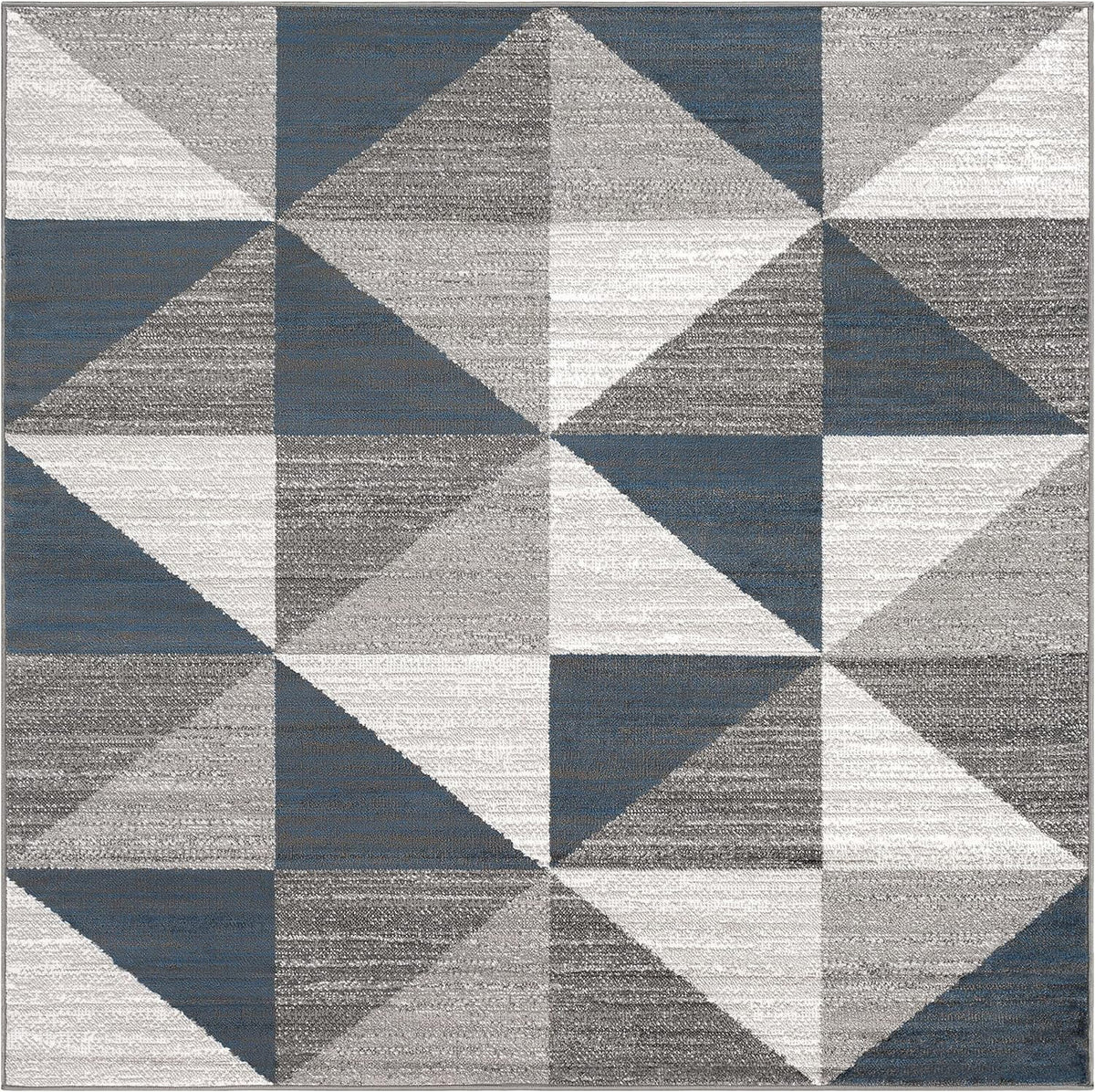 Sky Blue Navy Grey White Square Area Rug Z765889