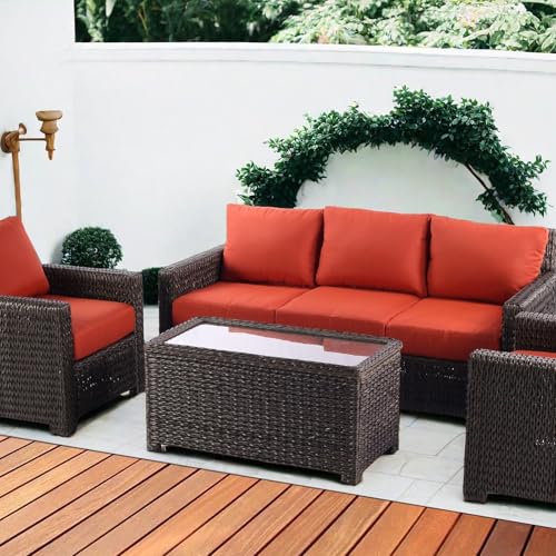 Brown Wicker Patio Coffee Table with Storage D665108