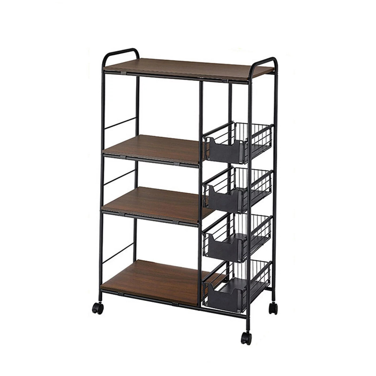 Black Kitchen Storage Rack with Push-Pull Drawer H26819