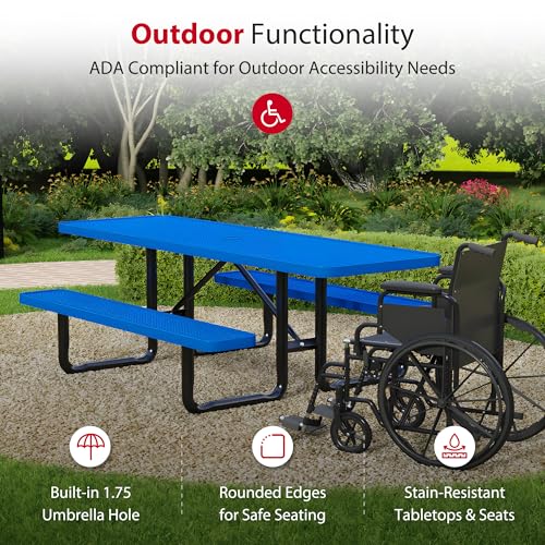 6 Foot Heavy-Duty Metal Picnic Table with Umbrella Hole Y918548