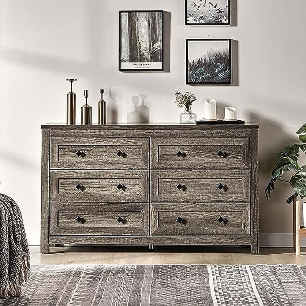 6 Drawer Wood Dresser Dark Oak X372