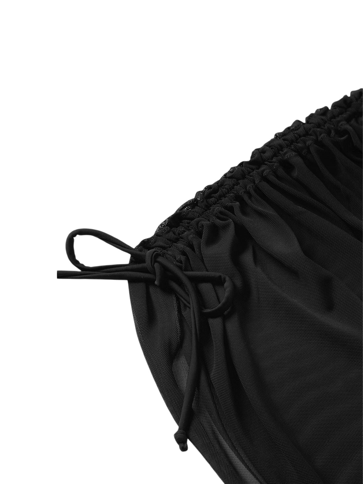 3 Pcs Bikini Set Halter Backless Tie-up Swim Bra Thong with Sarong Skirt Tie-dye Black K2461