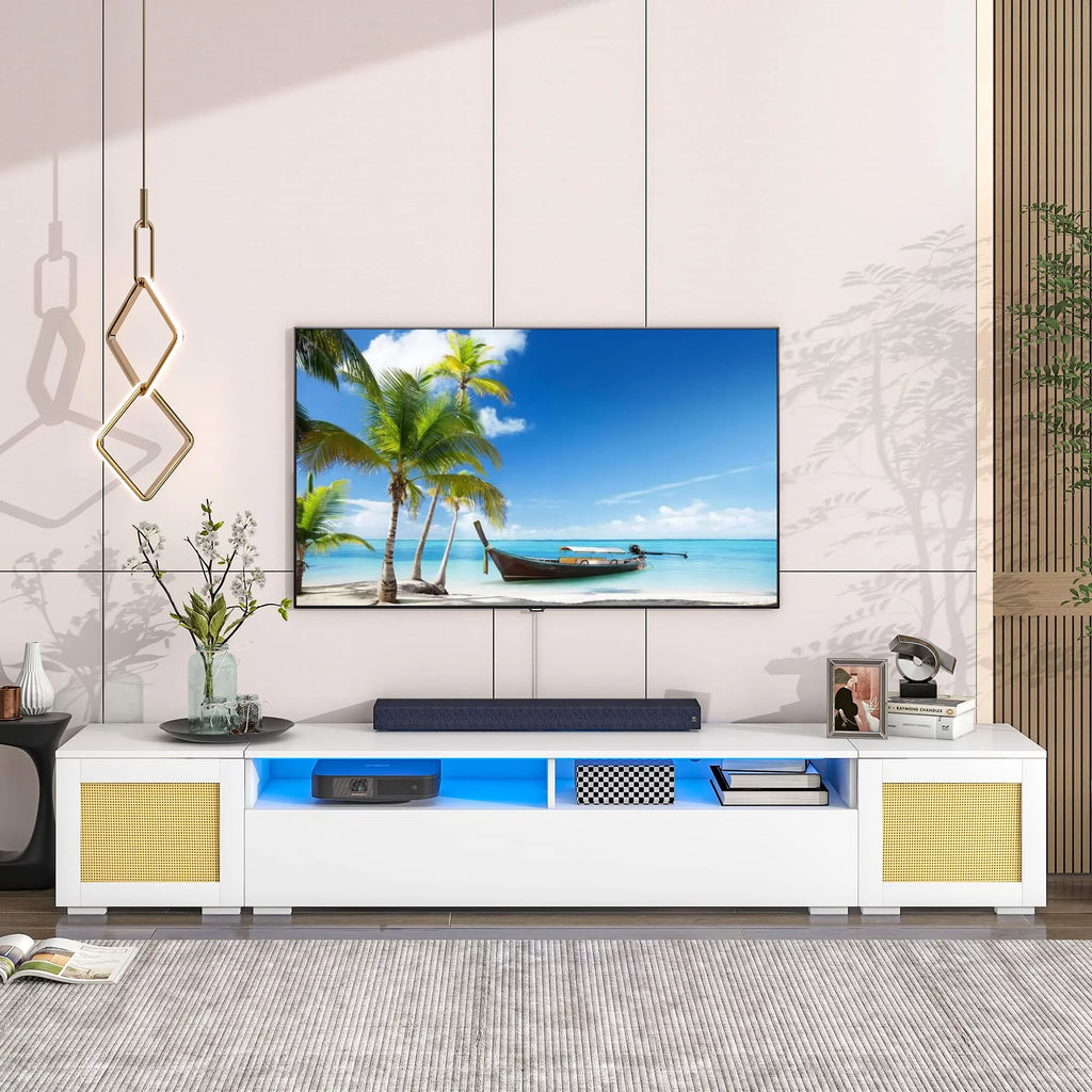 White 90 Inch TV Stand with LED Lights V809759