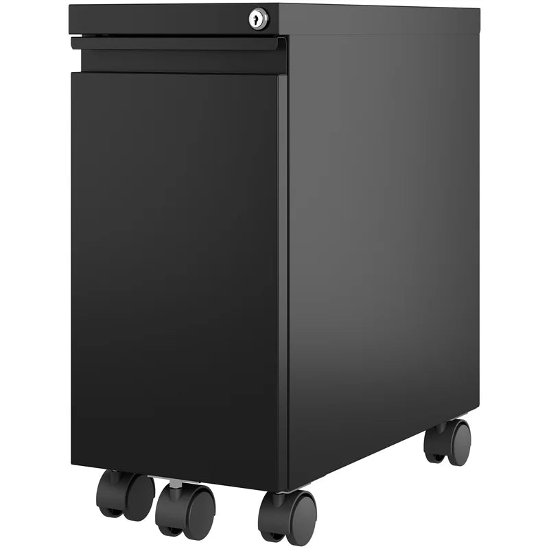 2 Piece Mobile Filing Cabinet Set with 2 Hidden Drawer in Black W4708