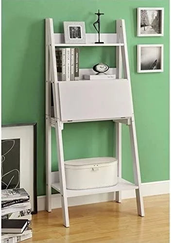 White Ladder Bookcase with Drop-Down Desk O933