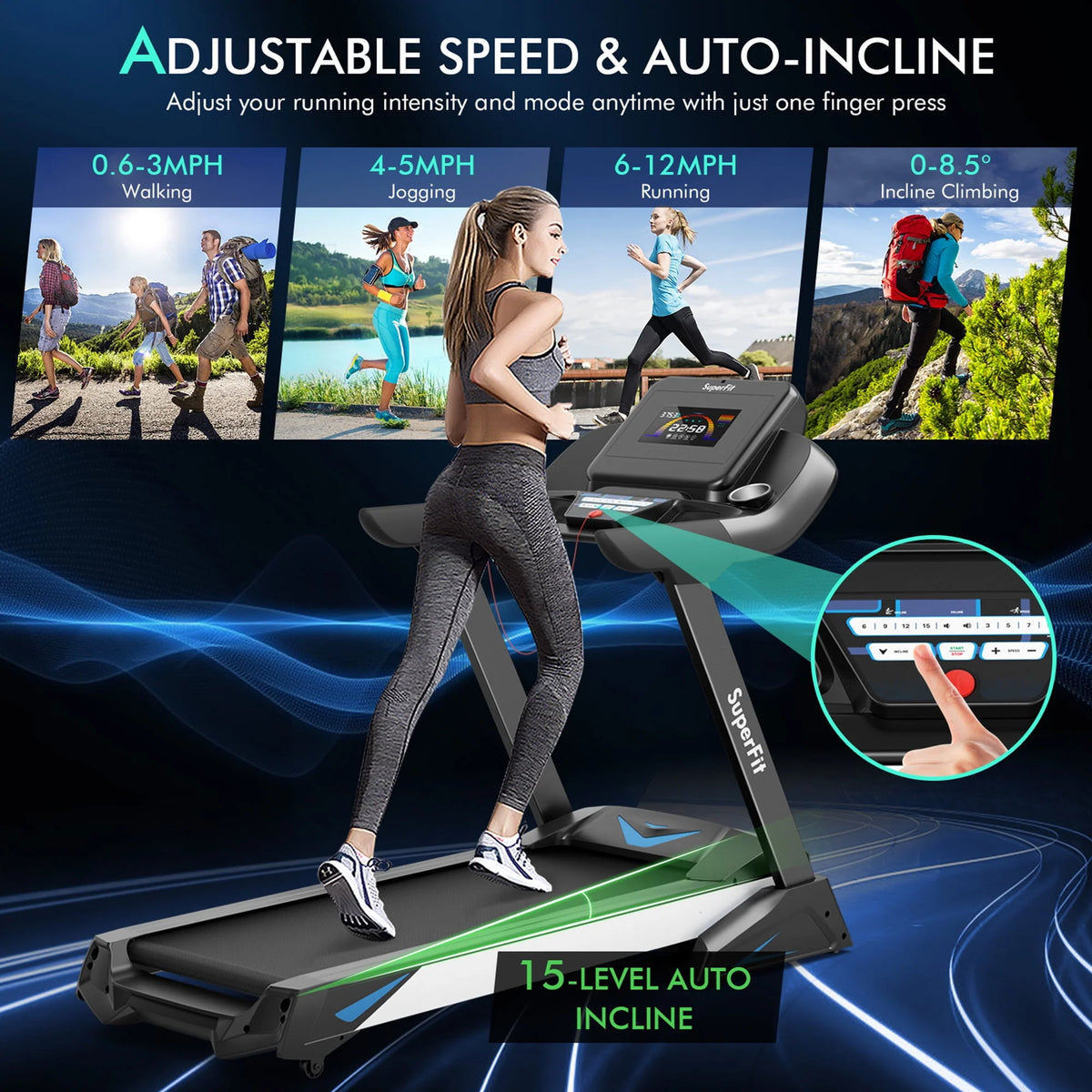 Folding Treadmill with Auto Incline LED Screen T2765