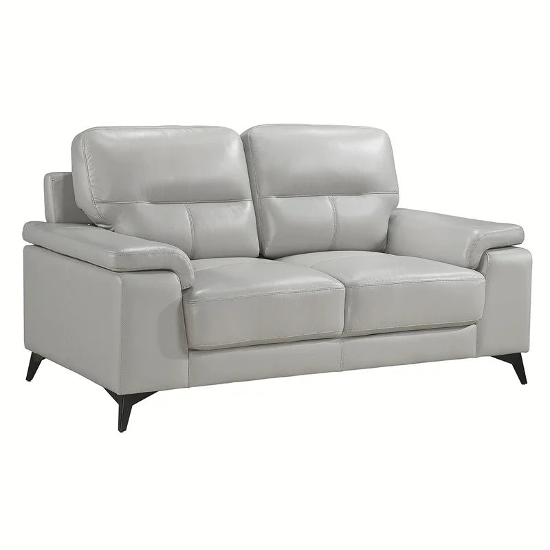 Silver Gray Leather 2-Piece Upholstered Sofa Set U483