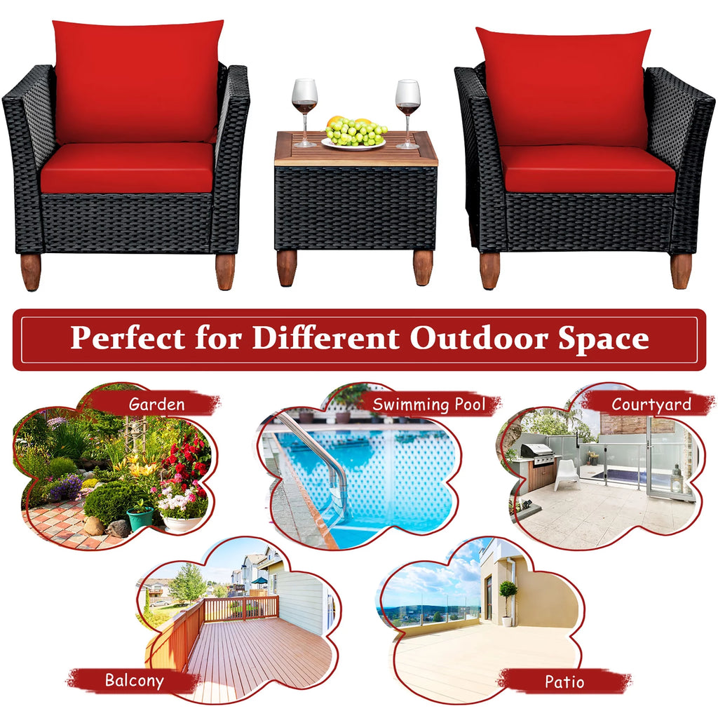 3 Pc Outdoor Patio Rattan Furniture Set Cushioned Sofa Q806