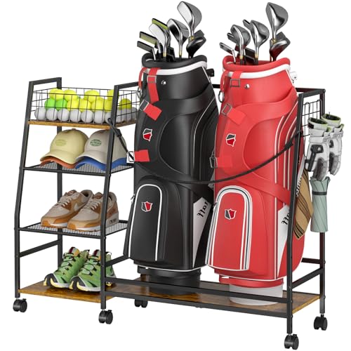 Golf Bag Storage Rack with Wheels, Black J287