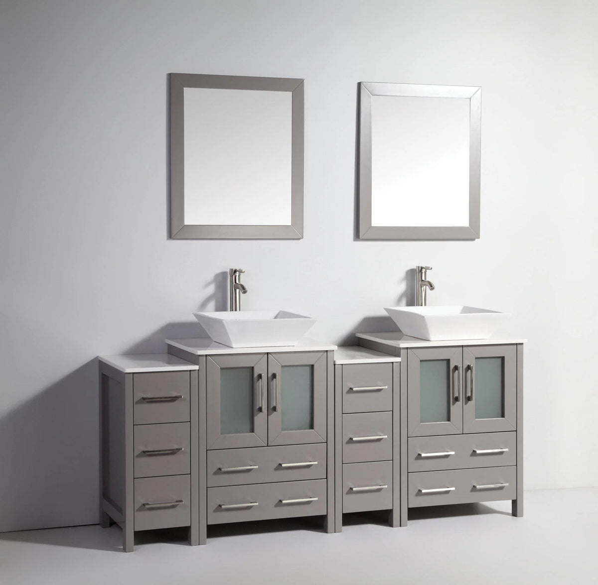 72 in. Grey Bathroom Vanity with Double Basin Top and Mirrors G25616