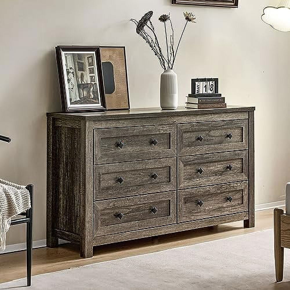 6 Drawer Wood Dresser Dark Oak X372