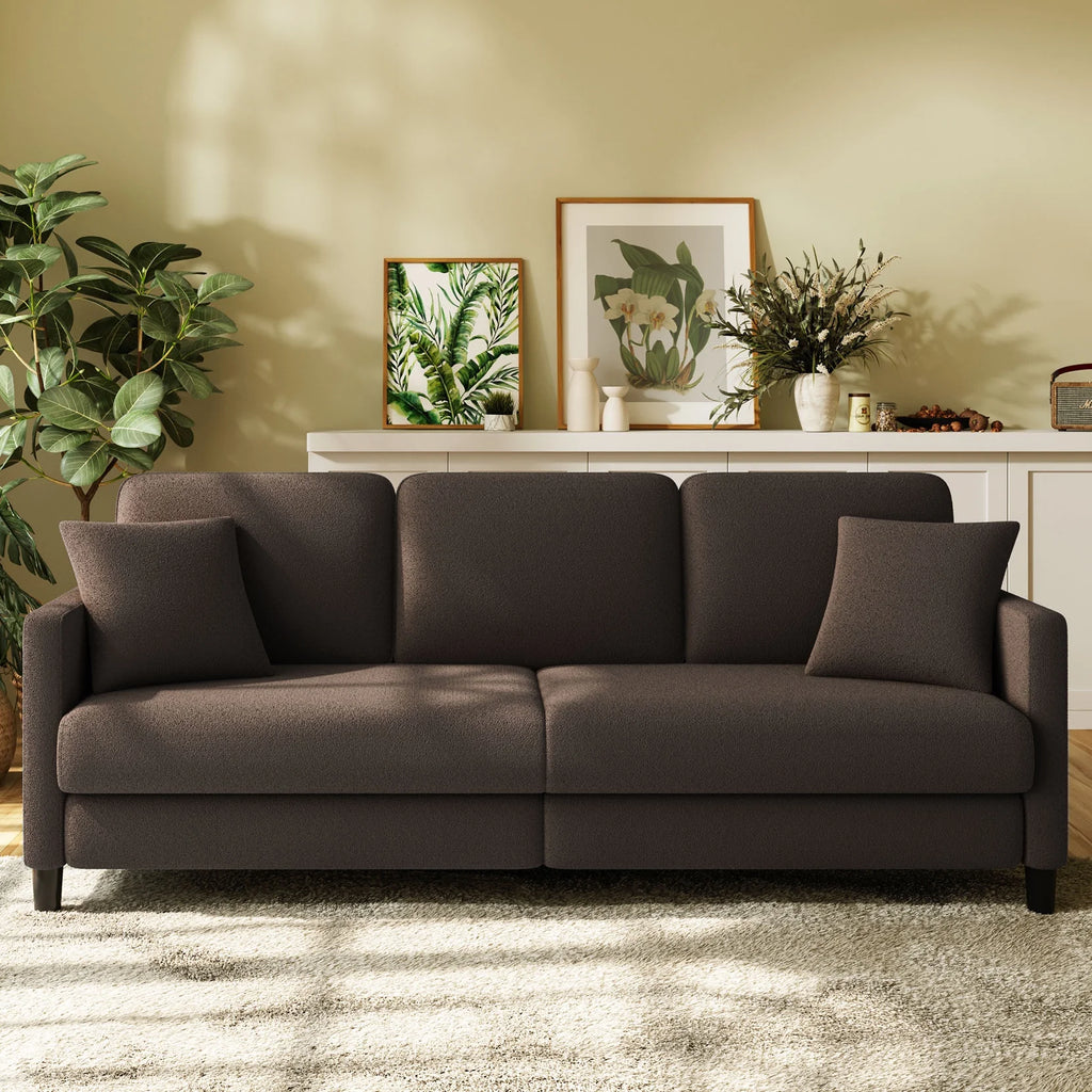Beige White Teddy Fleece Loveseat Sofa with 2 Pillows Q142