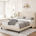 King Bed Frame with Wing-Back Button Tufted Upholstered Headboard A18508