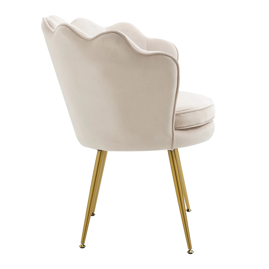 White Velvet Upholstered Arm Chair with Golden Metal Legs, Set of 2 B41342