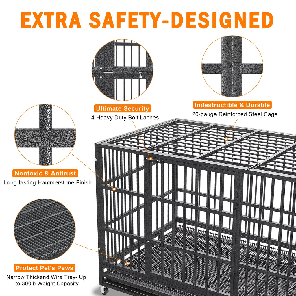 48/38 inch Heavy Duty Dog Crate Kennel with Removable Trays, Wheels and Double Door S3750