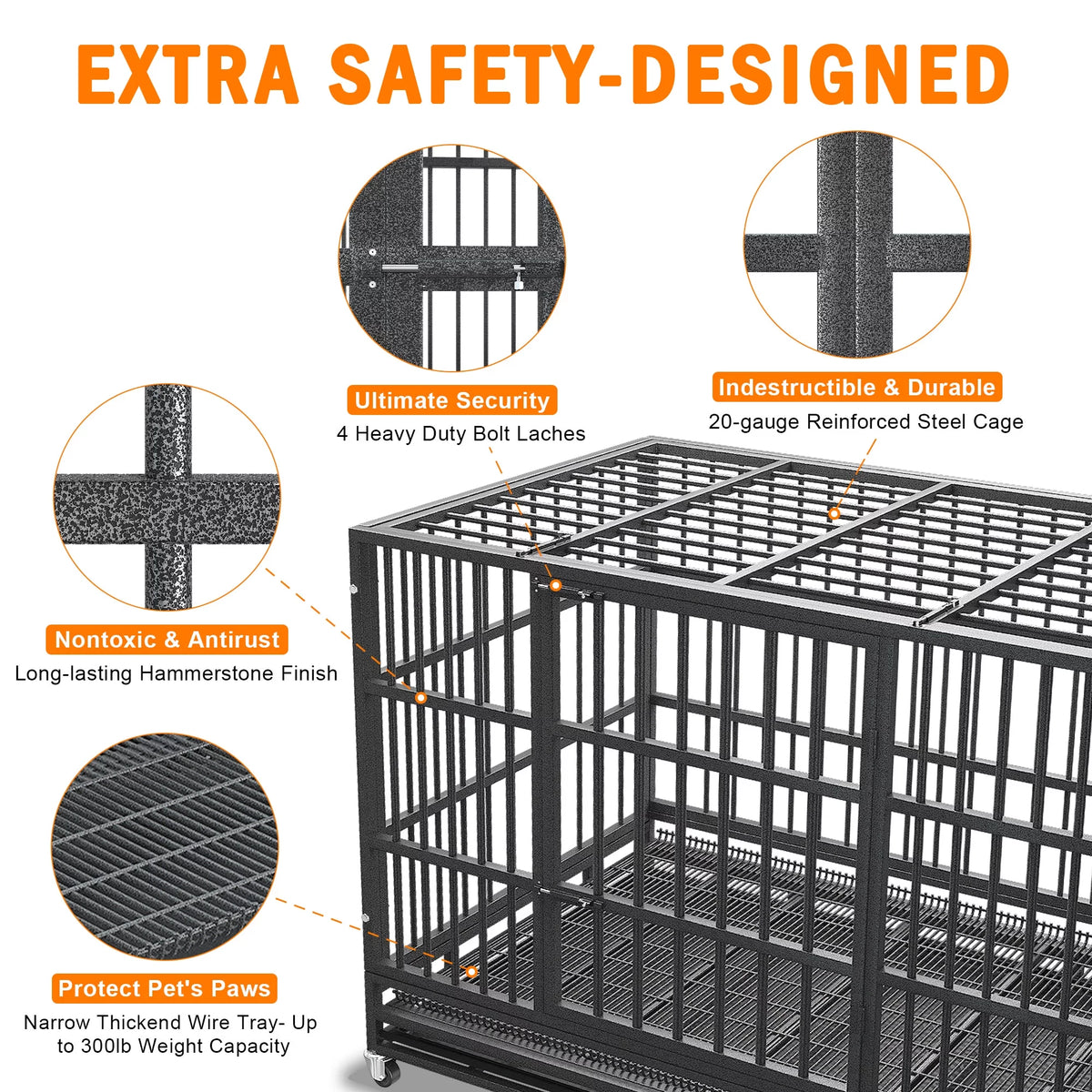 48/38 inch Heavy Duty Dog Crate Kennel with Removable Trays, Wheels and Double Door S3750