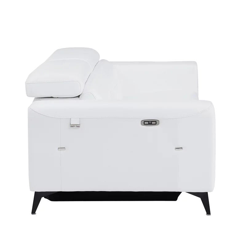 White Italian Leather Power Recliner Sofa T91923