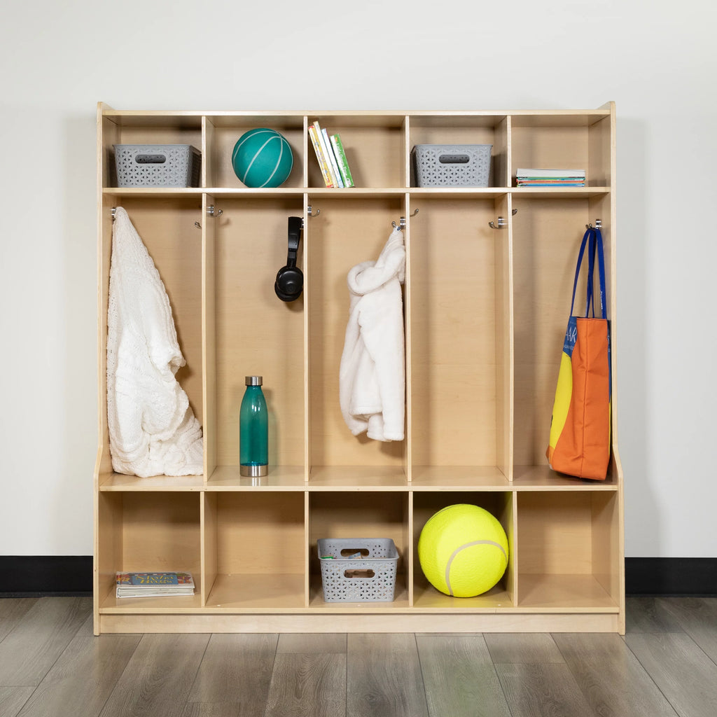 Wooden 5 Section Coat Locker with Bench and Cubbies W3654