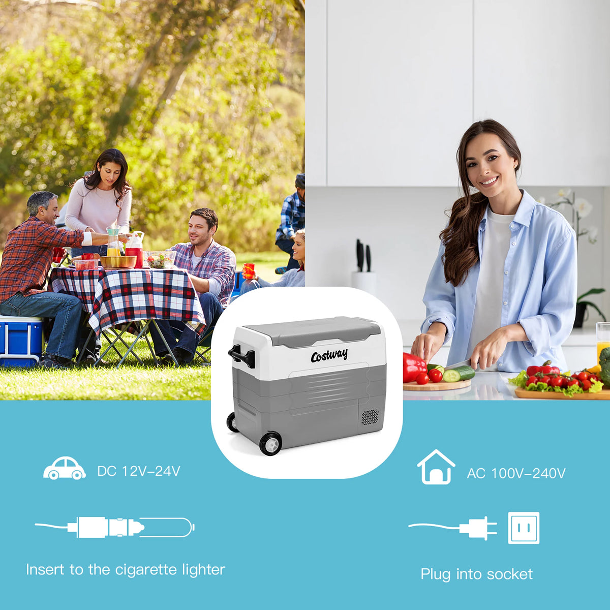 58 Quarts Portable Dual Zone Car Refrigerator S8957