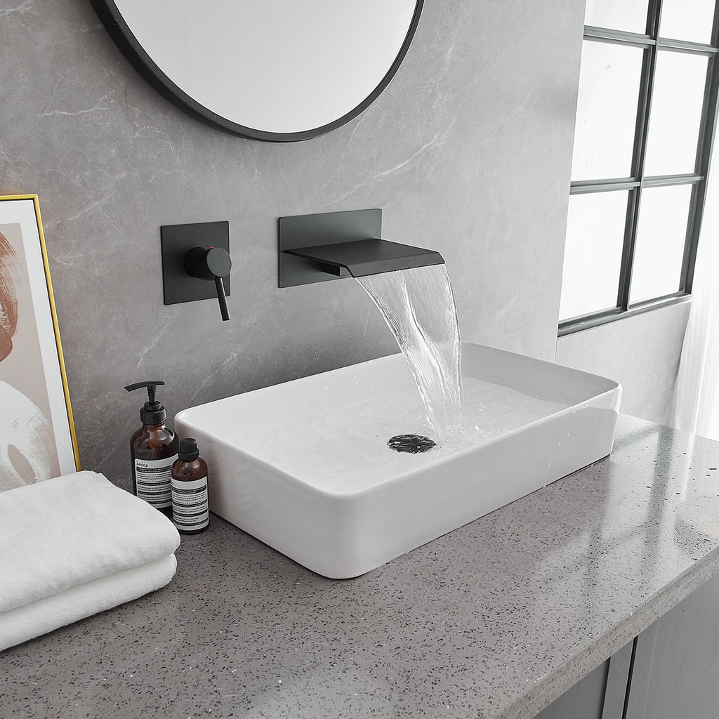 Wall Mount Waterfall Bathroom Faucet Matte Black F56977