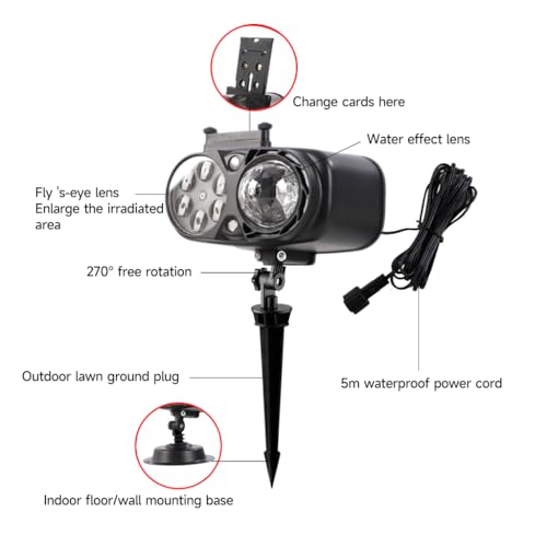 Halloween Christmas Projector Lights with Remote Control Timers 2-in-1 3D Ocean Wave Projection Light R8365