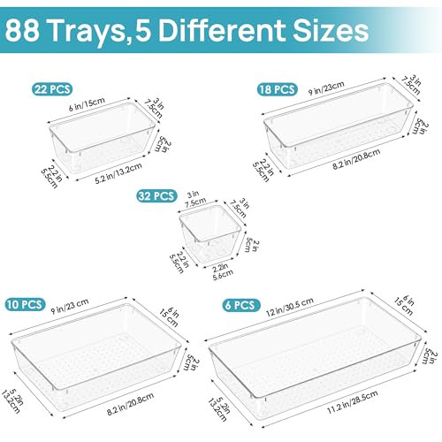 66 PCS Clear Plastic Drawer Organizer Bins P331