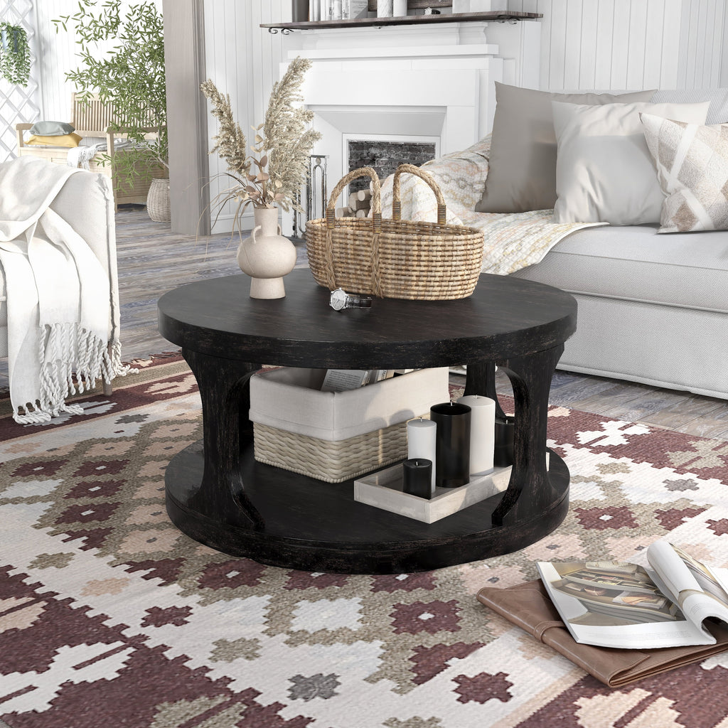 Antique Black 36-inch Solid Wood 1-Shelf Coffee Table Y132