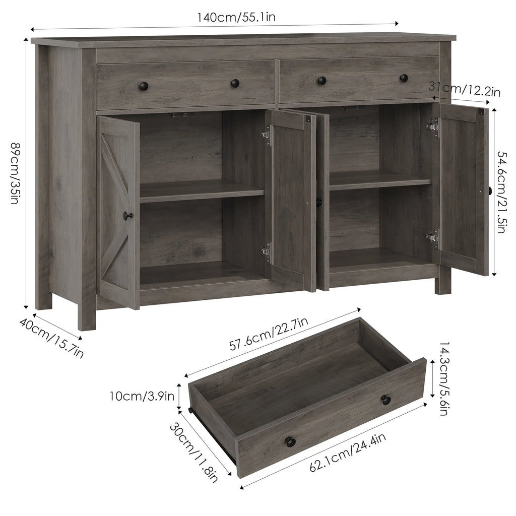Brown 4-Door 2-Drawer Wood Buffet Cabinet V89493