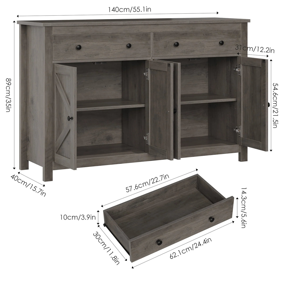 Brown 4-Door 2-Drawer Wood Buffet Cabinet V89493