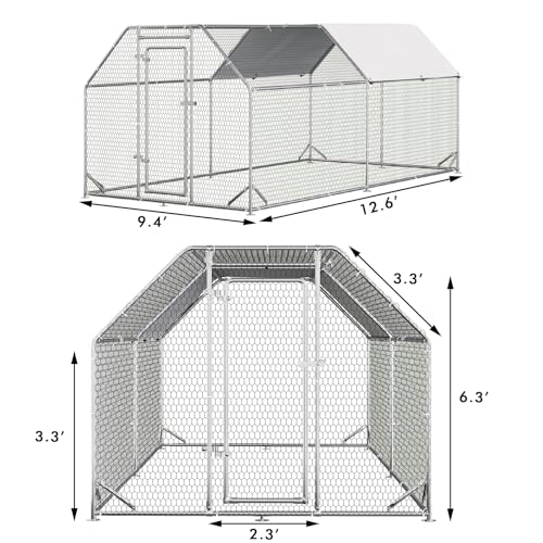 Large Metal Walk-in Chicken Coop with Waterproof Cover C408