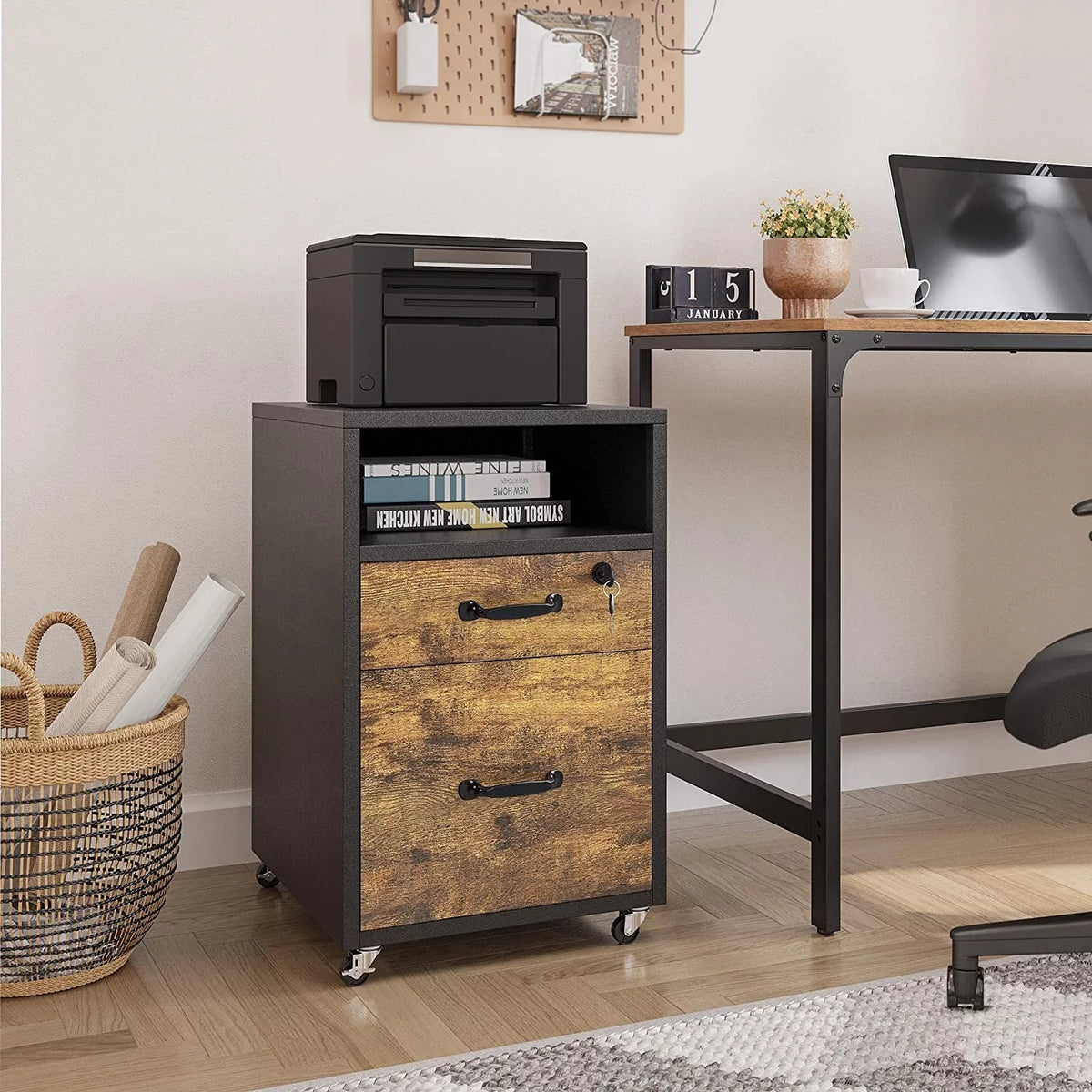 2 Drawer Filing Cabinet with Lockable Wheels U1848