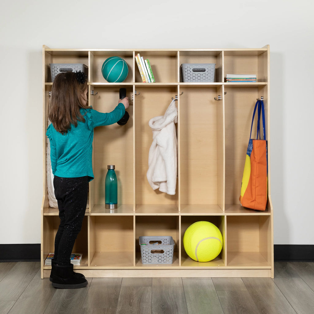 Wooden 5 Section Coat Locker with Bench and Cubbies W3654