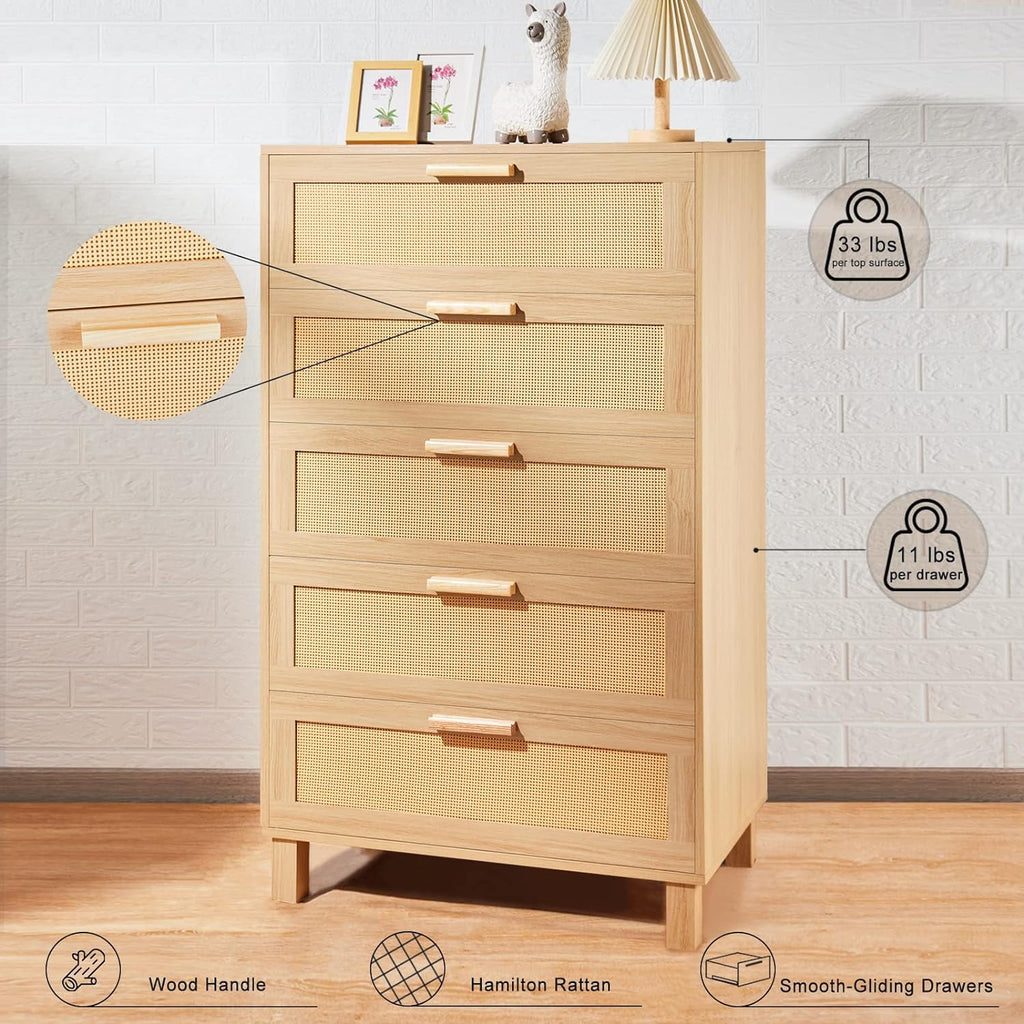Oak 5 Drawer Rattan Dresser S98124