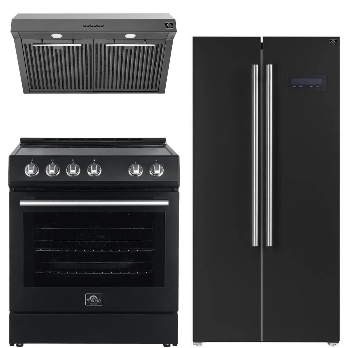 30 Electric Range, Range Hood and Refrigerator in Black N92305