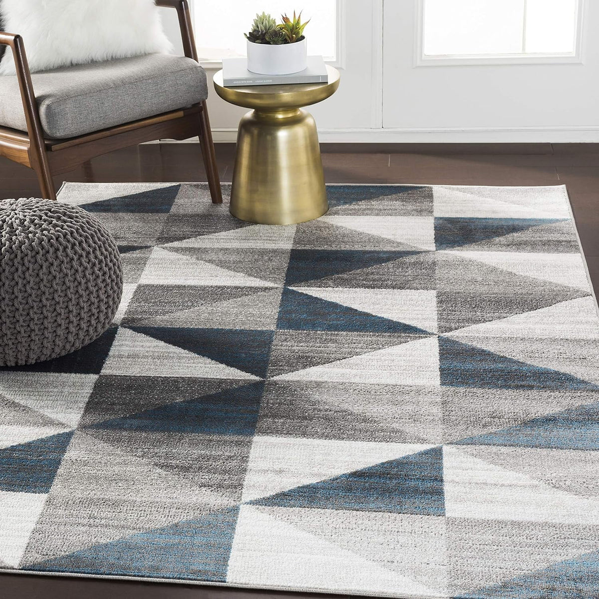 Sky Blue Navy Grey White Square Area Rug Z765889