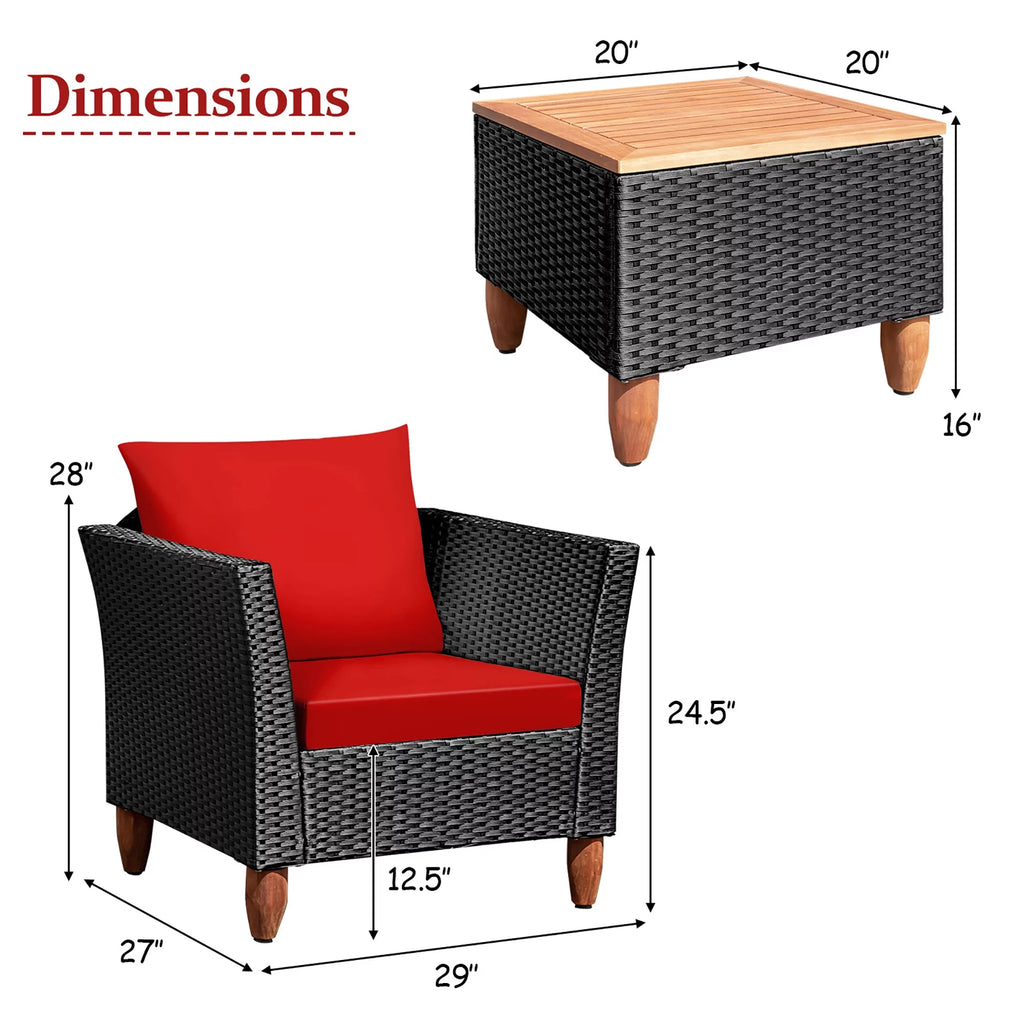 3 Pc Outdoor Patio Rattan Furniture Set Cushioned Sofa Q806