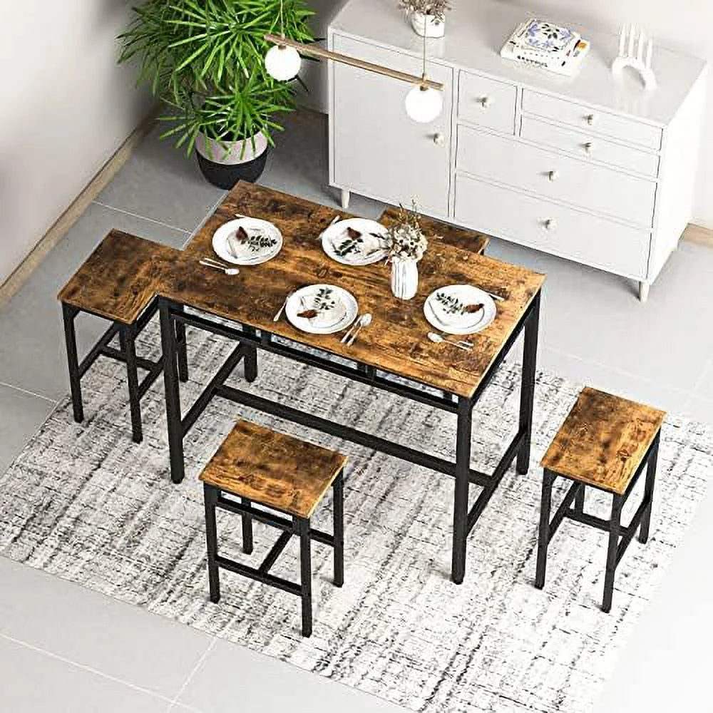 5 Piece Metal and Wood Dining Table and Chairs Set X62682