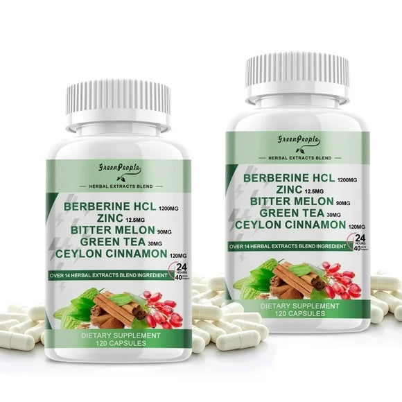 Berberine HCL 1200mg 120 Capsules Supplement with Bitter Melon Extract & Ceylon Cinnamon Q4851