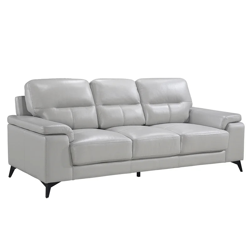 Silver Gray Leather 2-Piece Upholstered Sofa Set U483